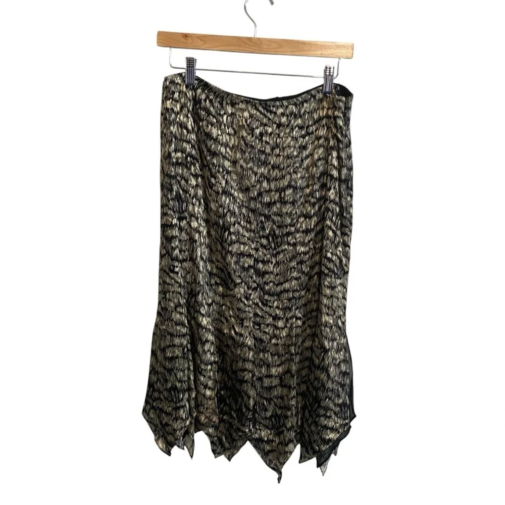 Dana Buchman Vintage Black and Gold Printed Silk Blend Midi Skirt Size 4